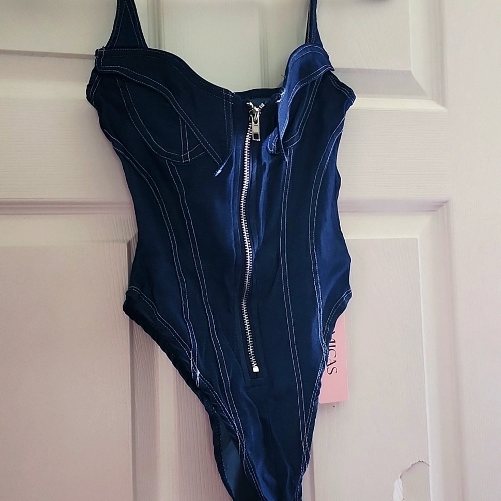 Blue denim bodysuit size small